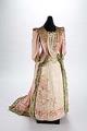 Image of Silk ball gown worn by Alsora Hayner Fry, with rhododendron design handpainted by Jessie Elliot, 1893